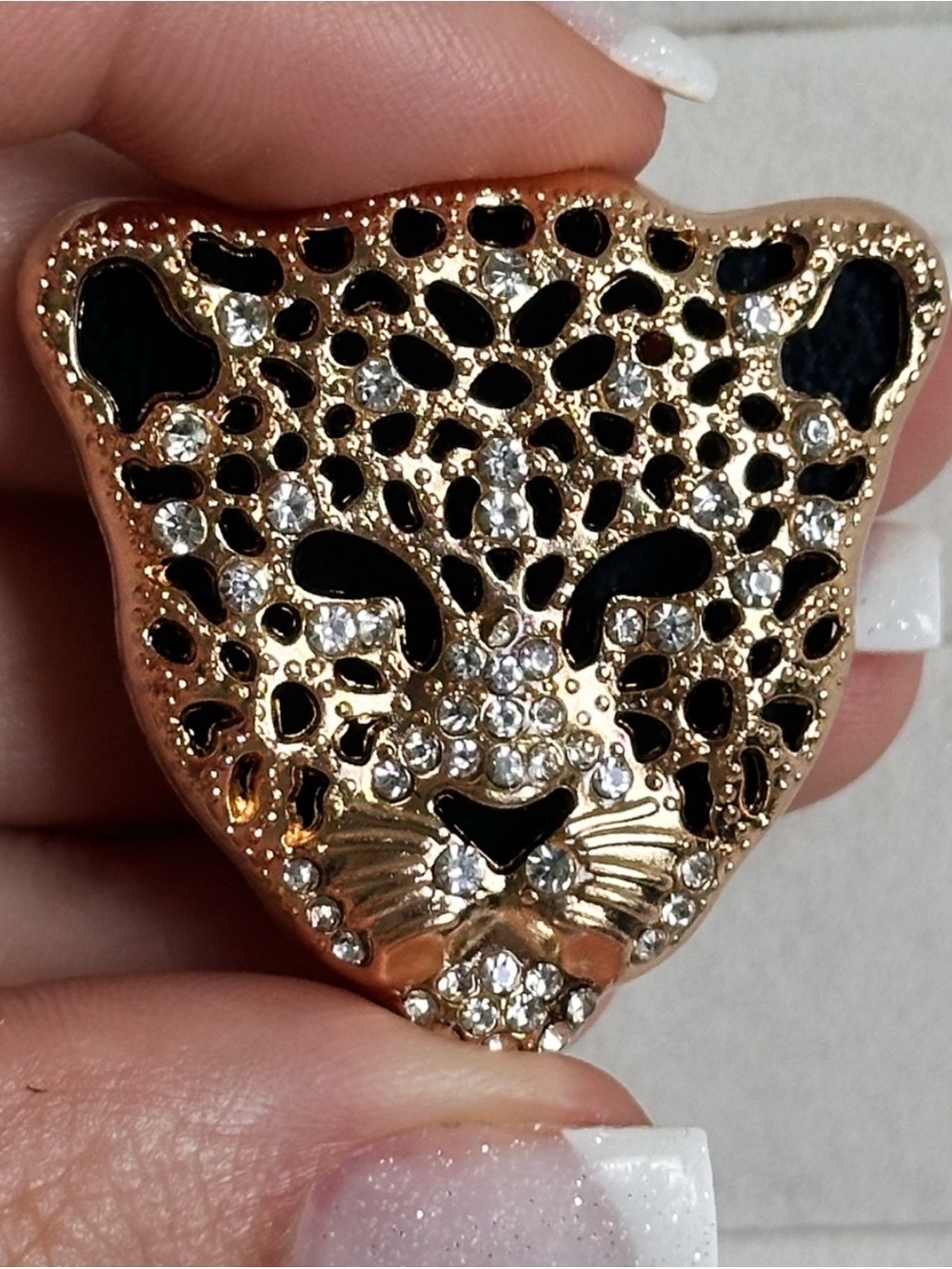 Anthropologie Gold and Black Leopard Head Brooch NEW
